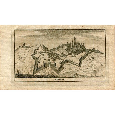 Portugal. Estremos, grabado 1715 por Alvarez de Colmenar