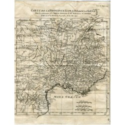 Carte de la Province Romaine dans La Gaule grabado 1743 pour Danville geographe du roi