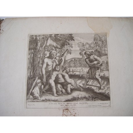 Concepit Heva et peperit Cain  Fratre grabado por Cesare Fantetti (Fanctectus) siglo XVII