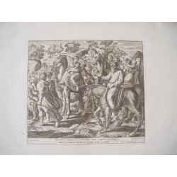Impositis liberis et coniugieus super camelos gregieusq grabado por Cesar Fantetti