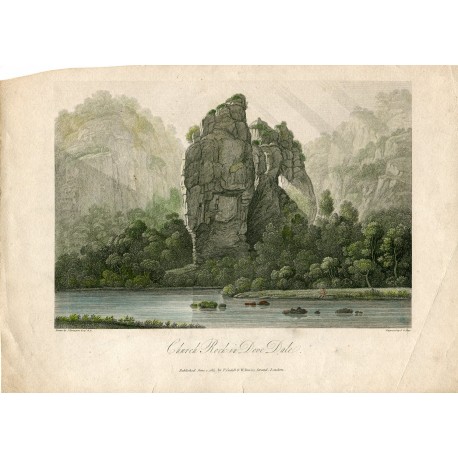 Church Rock in Dove Dale grabado por F-E.Hay de un dibujo de J.Farrington