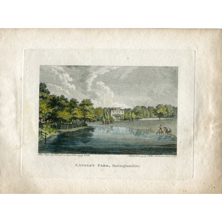 Langley Park, Buckinghamshire, grabado por Walker de un dibujo de Corbold.