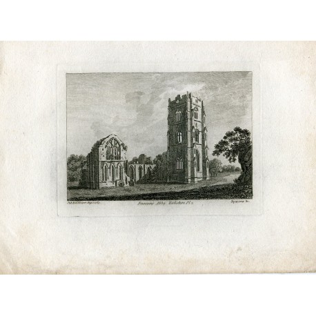 Ingaterra. Fountain Abbey Yorkshire. Grabado por Sparrow en 1785