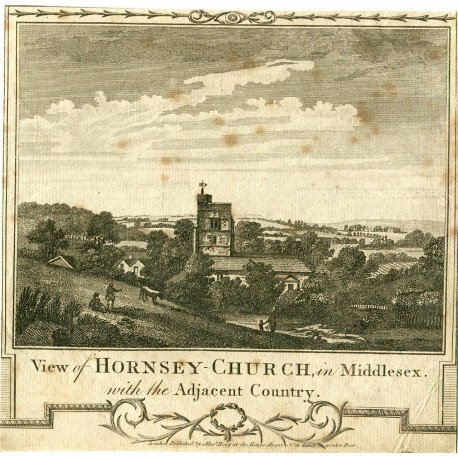 View of Hornsey Church in Middlesex grabado publicado por Alex Hogg en 1780