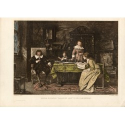 Milton dictating paradise lost to his daugthers grabado por C. Courtry sobre obra de A. Munkacsy