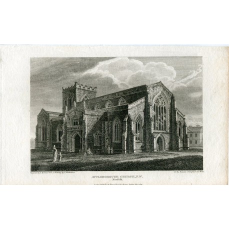 Attleborough Church grabado por T. Bonnor de un dibujo de F. Mackenzie