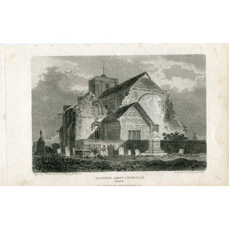 Waltham Abbey Church grabado por W. Woolnorth de un dibujo de G. Shepherd