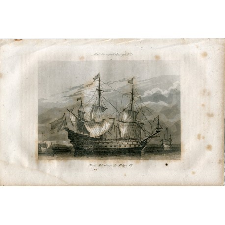 Navio del tiempo de Felipe IV grabado xilografico de 1856