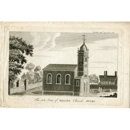 The N.W. view of Willien Church Bucks grabado por W.P. en 1792