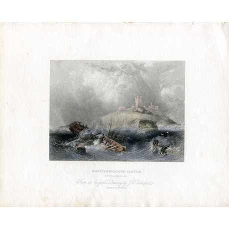 Dunstanborough Castle Northumberland grabado por W. Floyd en 1834