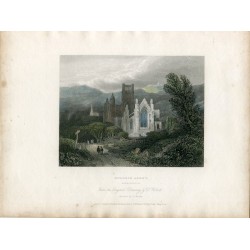 Melrose Abbey Roxburgshire grabado por J.C. Bentley sobre original de David Roberts
