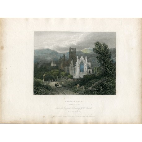 Melrose Abbey Roxburgshire grabado por J.C. Bentley sobre original de David Roberts