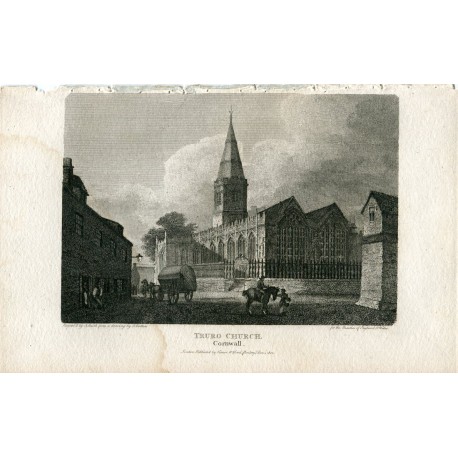 Truro Church Cornwall grabado por J. Smith en 1802. Dibujó por J. Britton