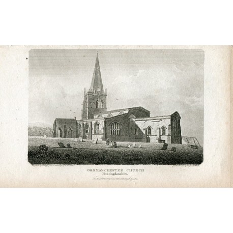 Godmanchester Church en Huntingdonshire grabado en 1804  por R.Roffe. Dibujó R.J.Carraden
