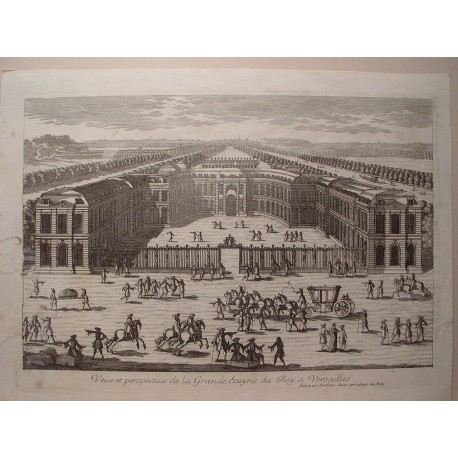 «Veue et perspective de la Grande Ecuyrie du Roy a Versailles». Dib..y grabó Pierre Aveline (París,1656-1722).
