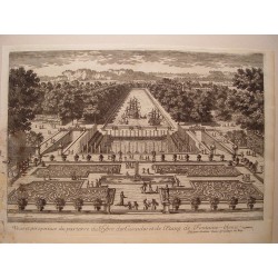 «Veue  du parterre du Jybre des Cascades et de l´Etang de Fontaine-bleau». Dib..y grabó Pierre Aveline (París,1656-1722).
