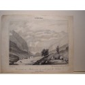 Litografía antigua de Hautes Pyrénées, Marboré tomada del segundo puente de Gavarnie (1828)