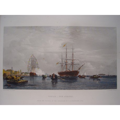 Italia. Venecia. «The Arrival» Grabó Charles Cousen siguiendo obra de Edward William Coke.