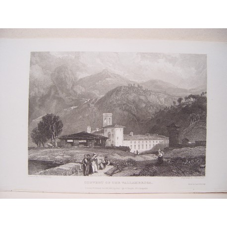 Italia. «Convent of the Vallandrosa» Dibujó James Duffield Hardings (1798-1863). Grabó J. Henshal