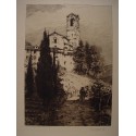 Iglesia de San Jorge en Castagnola (Suiza). Grabado antiguo de Mabel Catherine Robinson, del siglo XIX.