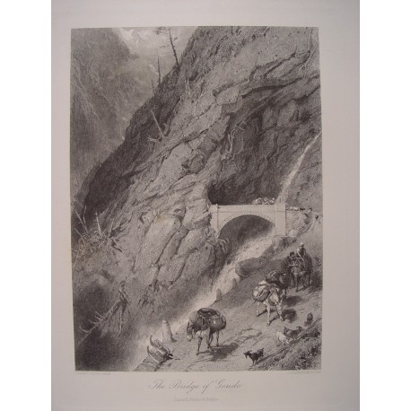 Suiza. «The Bridge of Gondo» Pintó Birket Foster (1825-1899). Grabó James Stephenson (1828-1886).