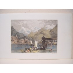 Suiza. «Interlachen»  Dibujó G. Clarkson Stanfield (1828-76). segun obra de W.Page (hacia 1816-60). Grabó W. Finden (1787-1852)