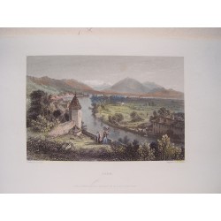 Suiza. «Thun» Dibujó Thomas Sydney Cooper (1803-1902). Grabó Edward Francis Finden (1791-1857)