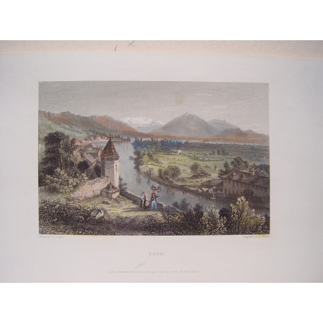 Suiza. «Thun» Dibujó Thomas Sydney Cooper (1803-1902). Grabó Edward Francis Finden (1791-1857)
