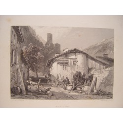 Suiza. «Martigny» Dibujó James Duffield Hareding (1798-1863). Grabó John Cousen (1804-1880)