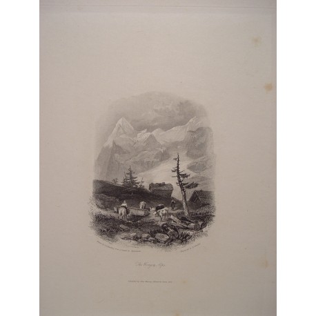 Suiza. «The Wengen Alps» Dib J Duffield Harding (1798-1863) según obra de CJ Hullmandel (1789-1850). Grabó EF Finden (1791-1857)