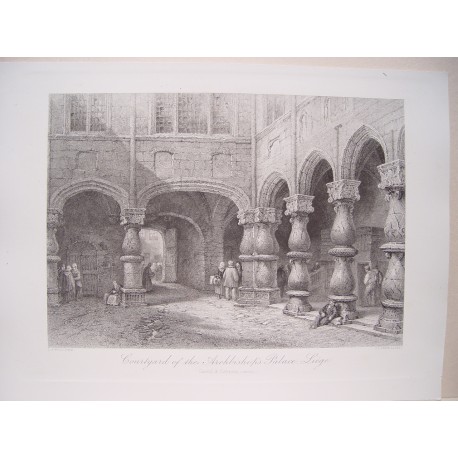 Bélgica «Courtyard of the Archbishop´s Palace, Liege»Pintó Lewis John  Wood (1813-1901). Grabó J.J. Crew.