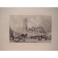 Bélgica. «The Cathedral of Malines». Pintó Thomas Allom (1804-1872).Grabó John Henry Le Keux (1812-1896)