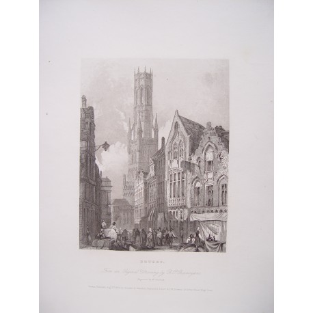 Bélgica. «Bruges».Dibujó R.P.Bonnington. Grabó W.Henshall en 1834