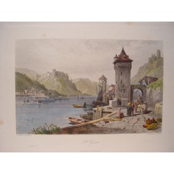 Alemania. «St. Goar»  Pintó Thomas Leeson Rowbotham.(1783-1853) Grabó Jean Jacques Outhwaite