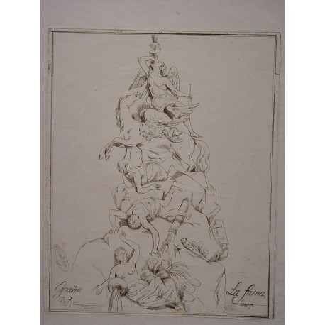 «La fama» Boceto parece para una fuente. Firmado ilegible.