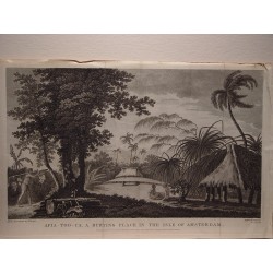«Afia-Too-Ca, A Burying Place in the Isle of Amsterdam» Dibujó del natural William. Hodges. Grabó William Byrne.