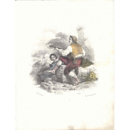 «Pareja de jóvenes» Pintó Jules david. Litografió Formentin