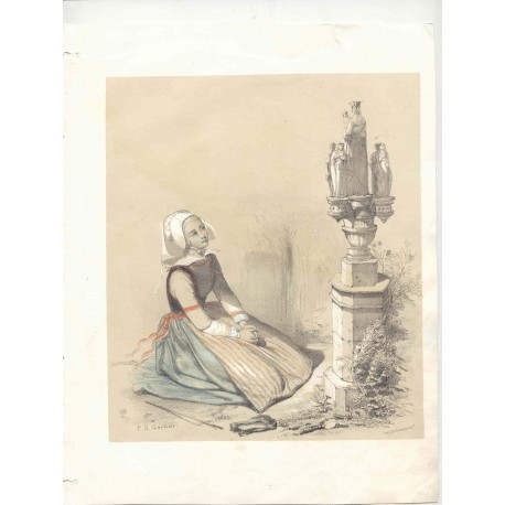 «Joven rezando» Dibujó P.S. GermainLitografíado por Formentin & Cie.