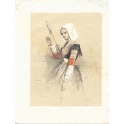 «Joven con una rueca» Dibujó P.S. Germain. Litografíado por Formentin & Cie.