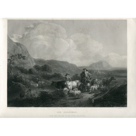«The Herdsman» Grabado por J.W. Allen de un cuadro de Nicolas Berghem.