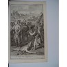 Samuel hew's Agag in pieces befote the lord at Gilgal. Grabado bíblico por Gerard Hoet (1648-1733), grabado por J. van Vianen