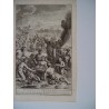The israelites worship the Golden Calse. Grabado bíblico original por Gerard Hoet (1648-1733), grabado por J. van Vianen.