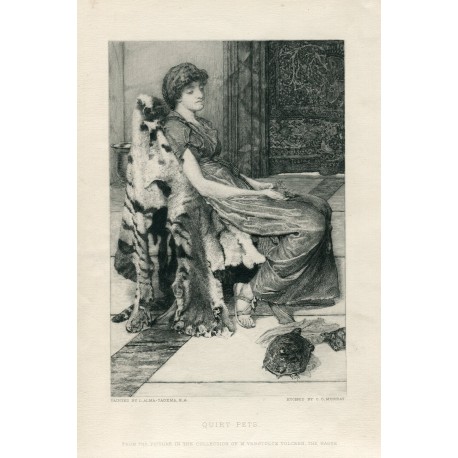 «Quiet pets» grabado por C.G. Murria sobre obra de Alma Tatema.