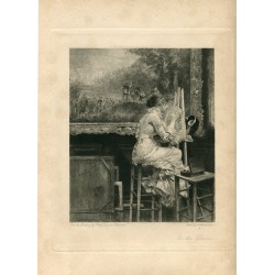 Joven acuarelista en el Louvre, según Pascal Dagnan-Bouveret. EA Champollion