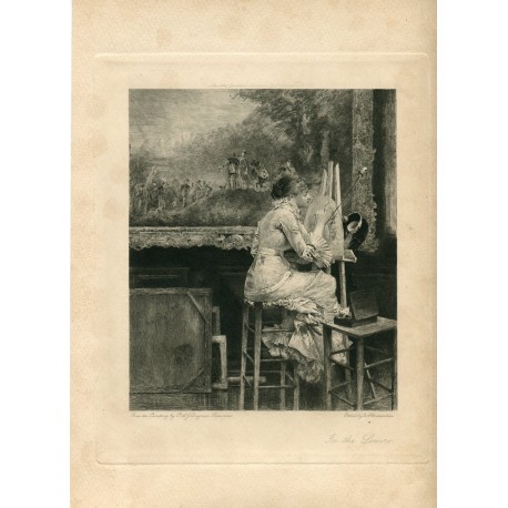 «Joven pintando» In the Louvre grabado por E.A. Champollion sobre una pintura de P.A.J. Dagman-Bouveret en 1849