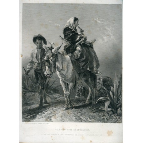 «The way-side in andalusia» grabado por C. Cousen sobre obra de R. Ansdell