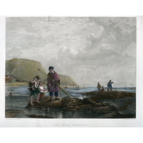 «The young shrimpers» engraving by A. Willmore sobre obra de W. Collins
