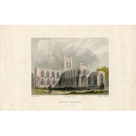 Inglaterra. «Chester Cathedral» grabado por B.Wilkie sobre obra de B. Baud 1840
