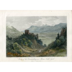 «Ruins of the Brunnenburg near Meran South Tyrol» grabado por T. Heawood sobre obra de E.T. Compton.