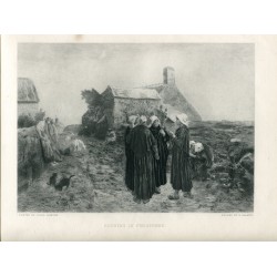 «Evening in Finisterre» grabado por E. Salmon sobre obra de Jules  Breton en 1882